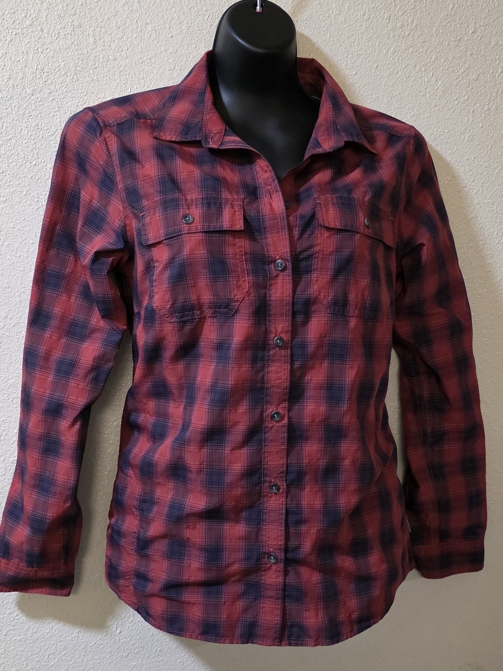 Eddie Bauer Red and Navy Plaid Button-Down Shirt